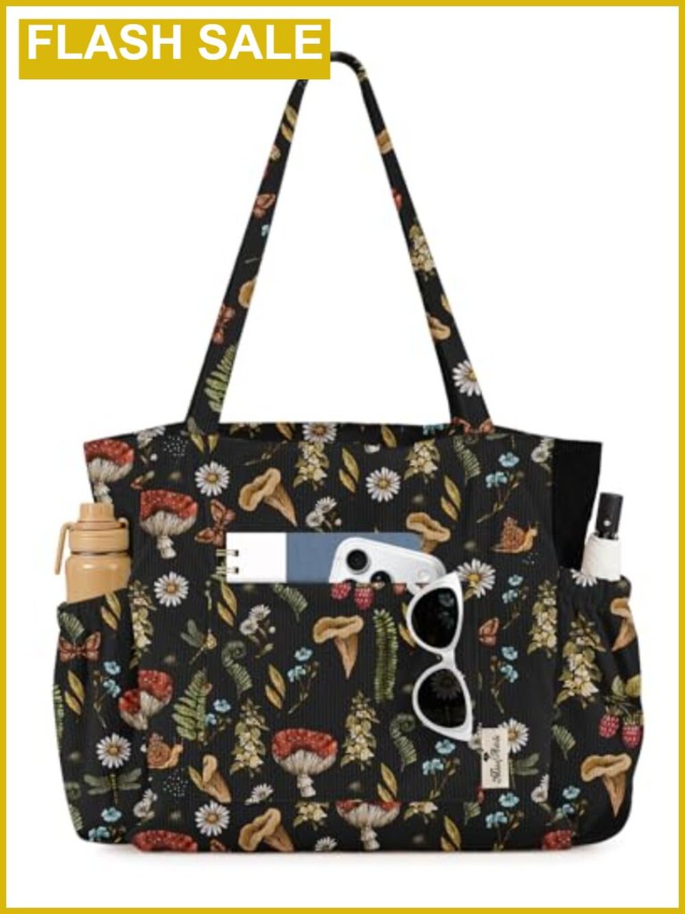 Corduroy Tote Bag Women Multi-Pocket Zipper Large Capacity Shoulder Bag